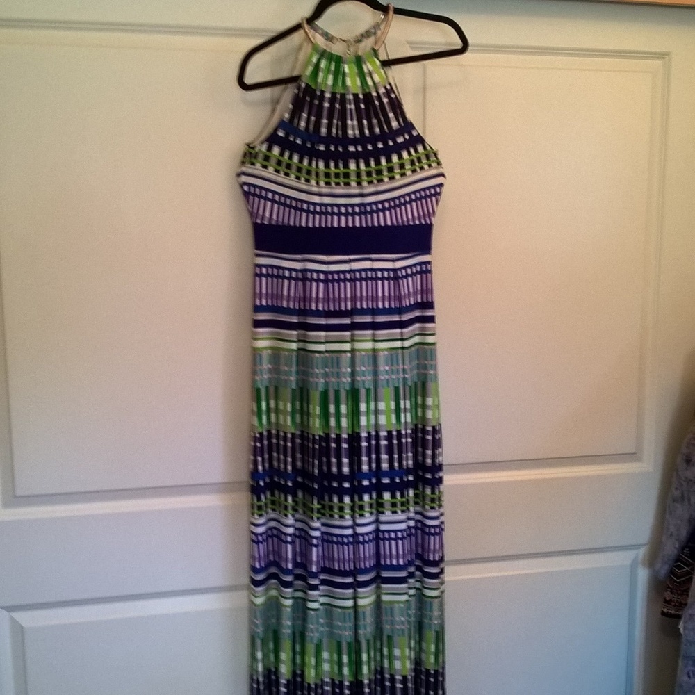 Eliza J geometric print halter maxi